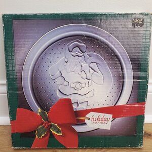 Vtg INDIANA GLASS HOLIDAY 3992 SANTA CLAUS CHRISTMAS Clear 13" Platter Boxed